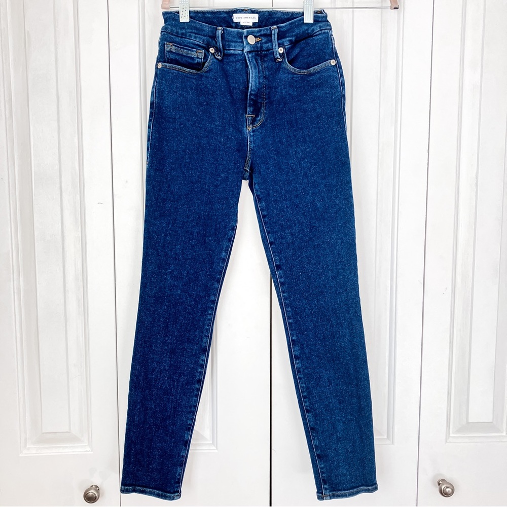 Good American Good Legs Crop Jeans High Rise waist Skinny Dark Wash denim